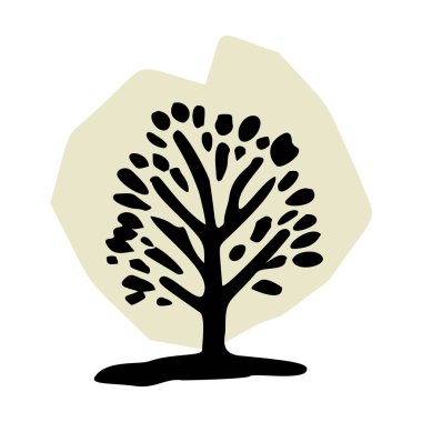 Vektör organik tarzda tuhaf orman ağacı tasarım elementi. Açık havada ilginç linocut elementler için bej renkli orman arbor