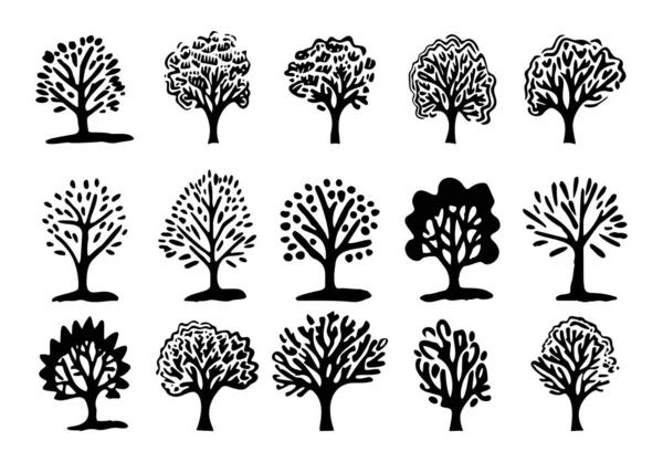 Collection Excentrique Conception Arbres Forestiers Style Organique Vectoriel Tonnelle Bois — Image vectorielle