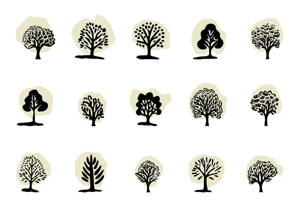 Quirky Albero Foresta Disegno Collezione Vettore Stile Organico Colore Blob — Vettoriale Stock