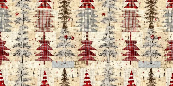 Old Fashioned Christmas Tree Primitive Hand Sewing Fabric Effect Endless — Φωτογραφία Αρχείου