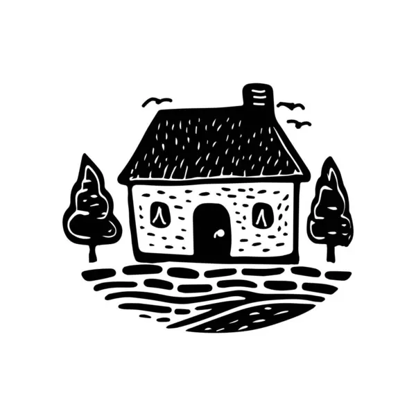 Illustration Vectorielle Maison Vacances Rurale Bizarre Bloquer Impression Graphique Immobilier — Image vectorielle