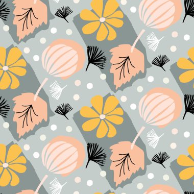 Modern skandi çiçekli vektör sonsuz desen. Organik yaz cinsiyeti nötr doğa karışımı kağıt duvar kağıdı kiremitini keser