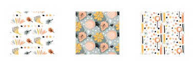 Modern yüzyılın ortası çiçek vektörü kümesi sonsuz vektör deseni. Organik yaz cinsiyeti nötr 70 'ler Matisse duvar kağıdı koleksiyonu