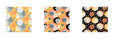 Modern yüzyılın ortası çiçek vektörü kümesi sonsuz vektör deseni. Organik yaz cinsiyeti nötr 70 'ler Matisse duvar kağıdı koleksiyonu