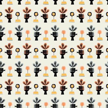 Orta yüzyıl modern çiçek vektörü sonsuz vektör deseni. Organik yaz cinsiyeti nötr 70 'ler Matisse duvar kağıdı