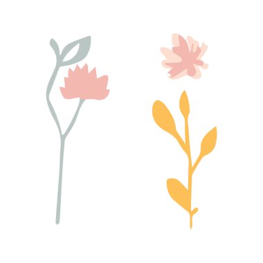 Midcentury modern kaprisli çiçek vektörü grafik motif çizimi. Organik yaz cinsiyeti nötr 70 'ler botanik tarzında matisse illüstrasyonu