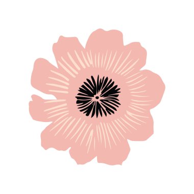 Midcentury modern kaprisli çiçek vektörü grafik motif çizimi. Organik yaz cinsiyeti nötr 70 'ler botanik tarzında matisse illüstrasyonu