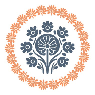 Çayır taşıyıcı çiçek çelengi kırsal folkart çiçekleri için izole edilmiş. Scandi retro bitki filizi dekoratif yapraklı folksi tarzı