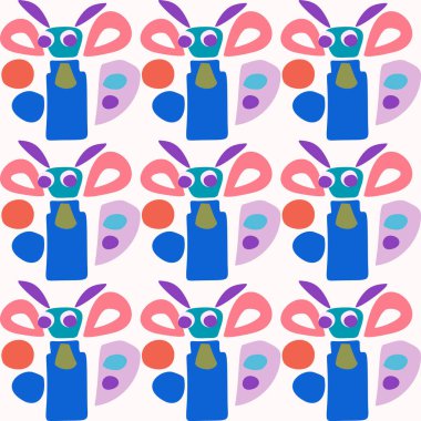 Sevimli Skandi çocukları canavar grafik tasarımı, kusursuz vektör deseni. Neşeli, neşeli, sonsuz duvar kağıdındaki renkli yaratık. Minimalist cinsiyet nötr sanat çizimi