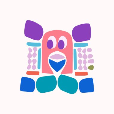 Folkkart tarzı cesur çocuk canavarı. Skandi illüstrasyon şekli için parlak yaratığın komik karalamalarının vektör grafiği