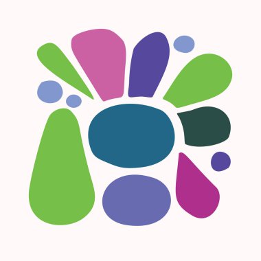 Çocuklar için çiçek grafik tasarımlı basit doğa yaprağı illüstrasyonu. Mutlu folklor tarzında garip renkli vektör çizimi