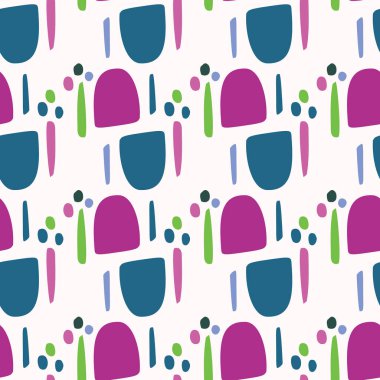 Tuhaf çocuklar geometrik vektörsüz şablon, oyuncu karalama blob arka planı için. Hoş, ilginç duvar kâğıdı çizimleri için coğrafi alan kumaşı.