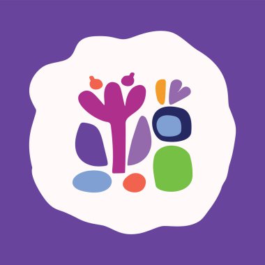 Çocuklar için çiçek grafik tasarımlı basit doğa yaprağı illüstrasyonu. Mutlu folklor tarzında garip renkli vektör çizimi