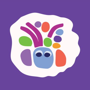 Folkkart tarzı cesur çocuk canavarı. Skandi illüstrasyon şekli için parlak yaratığın komik karalamalarının vektör grafiği