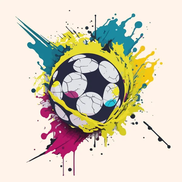 Bande Dessinée Style Ballon Football Avec Éclaboussures Lumineuses Peinture — Image vectorielle