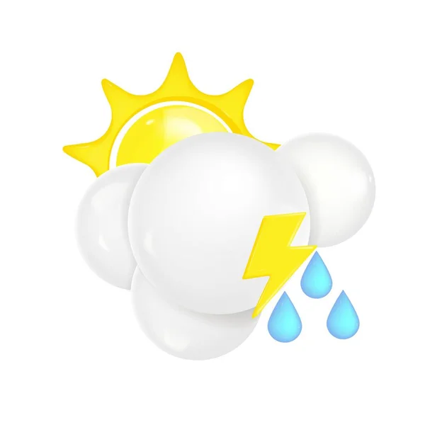 Sign Cloud Sun Raindrops Lightning Isolated White Background Vector Illustration — Stock Vector