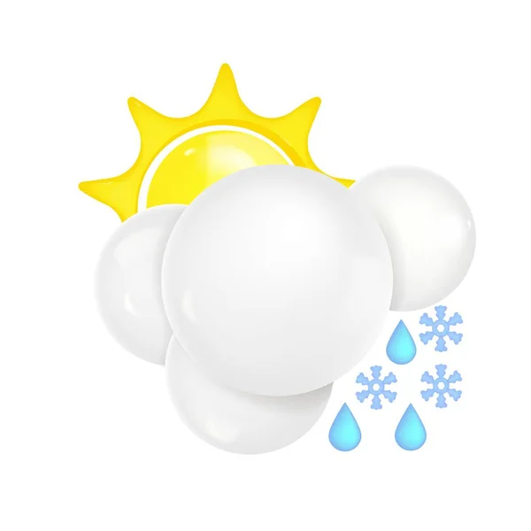 Stile Cartone Animato Icona Meteo Nube Con Neve Sole Illustrazione — Vettoriale Stock