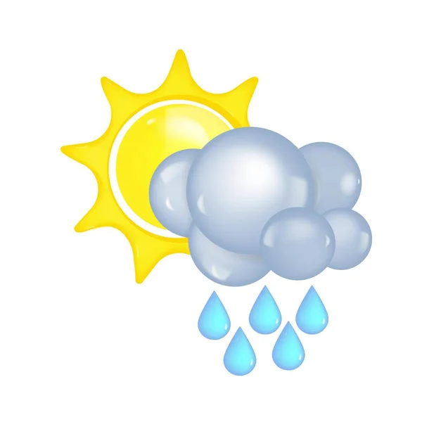 青の背景に雲が隔離された太陽 ソーシャルメディア ウェブデザイン 天気予報のための現実的なアイコン 雲と3D日 ベクターイラスト — ストックベクタ