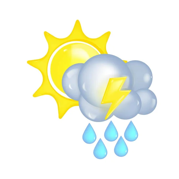 Kreskówkowe Ikony Pogody Zestaw Słońce Księżyc Chmura Deszcz Piorun Burza — Wektor stockowy