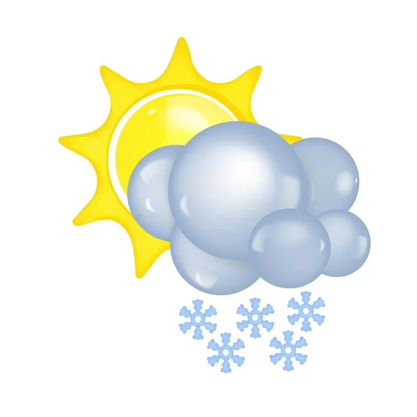 雪と太陽と3D漫画スタイルの天気アイコンクラウド ベクターイラスト — ストックベクタ