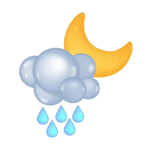 Icon Weather Conception Moon Clouds Rain Night Rainy Weather Vector — Stock Vector