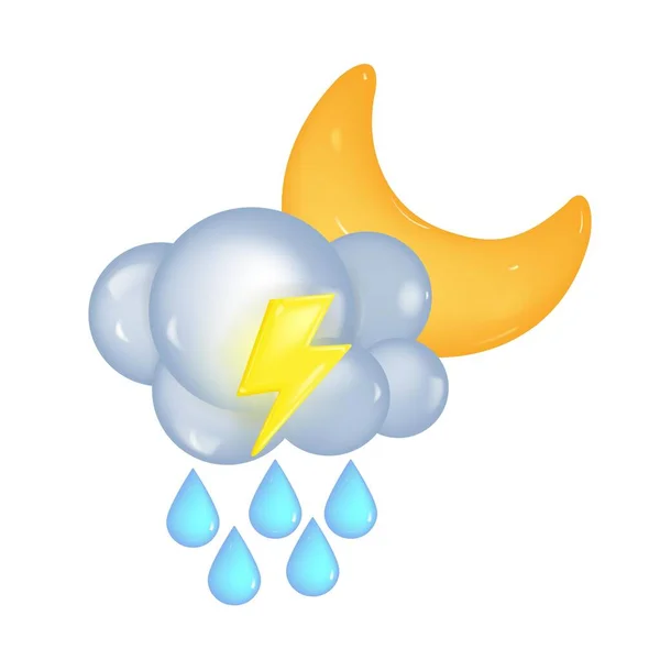 Icon Weather Conception Moon Glacier Rain Lightning Night Rainy Weather — Stock Vector