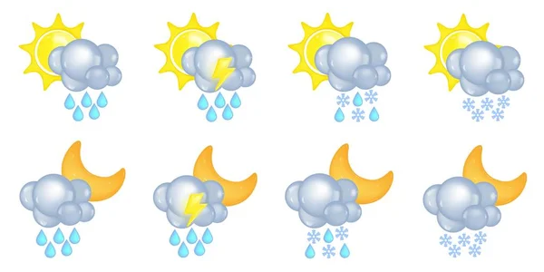 Plasticine Weather Icons Render Style Sun Cumulus Snowflakes Trendy Fluffy — Stock Vector