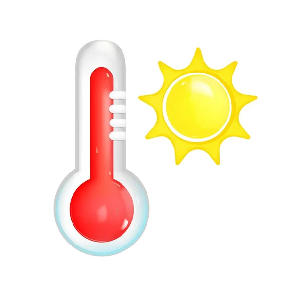 带有太阳图形图标的温度计 有炎热天气信号的温度计 橙色背景上的孤立符号 矢量说明 — 图库矢量图片