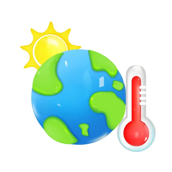 Terra Globo Ícone Vetor Temperatura Termómetro Quente Mudança Climática Aumento — Vetor de Stock
