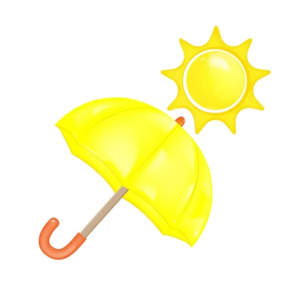 Κίτρινη Γυαλιστερή Αδιάβροχη Ομπρέλα Ξύλινη Κυρτή Λαβή Μεταφοράς Ηλιοπροστασία Ρεαλιστική — Διανυσματικό Αρχείο