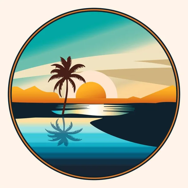 Projekt Koszulki Palmami Wyspie Przed Zachodem Słońca Styl Retro Vintage — Wektor stockowy