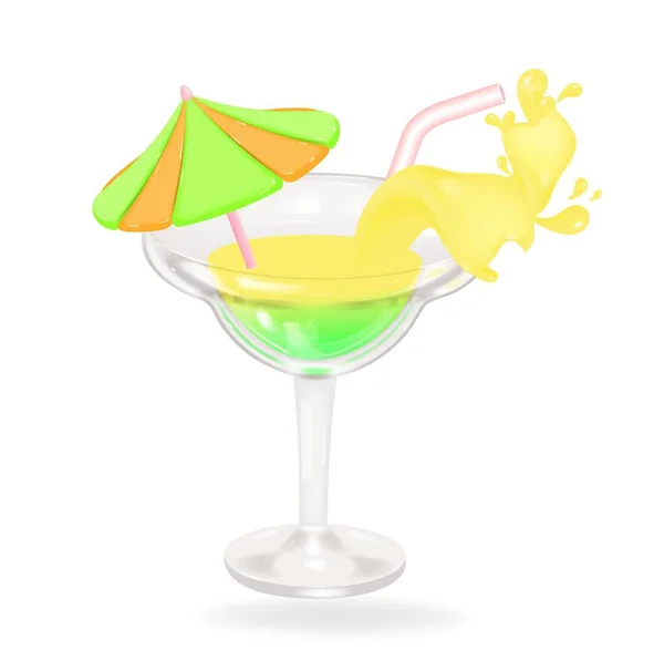 Cartoon Style Glass Summer Alcoholic Cocktail Icon Realistic Refreshing Beverage — Stock Vector