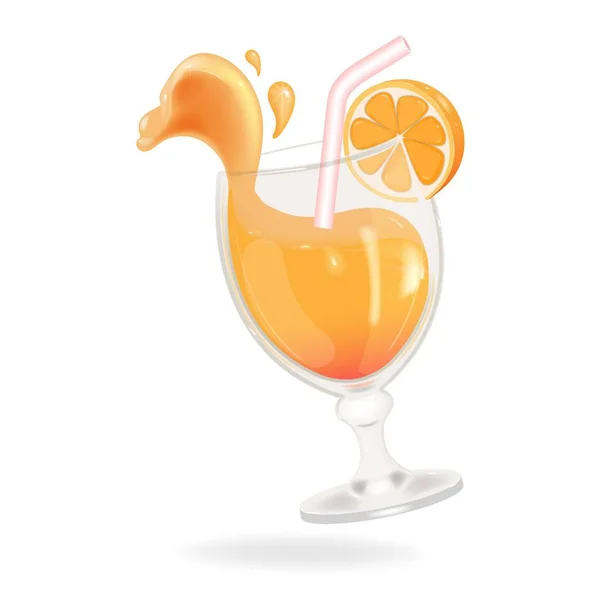 Cóctel Con Naranja Pomelo Vaso Cristal Ilustración Vectorial Cóctel Frutas — Vector de stock