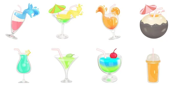 Cocktail Copo Transparente Conjunto Ícones Vetoriais — Vetor de Stock