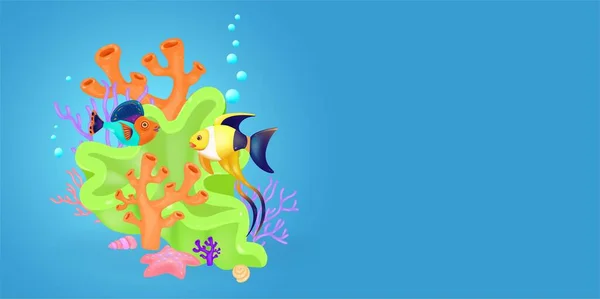 산호초와 물고기입니다 일러스트 플라스틱 예술품 — 스톡 벡터