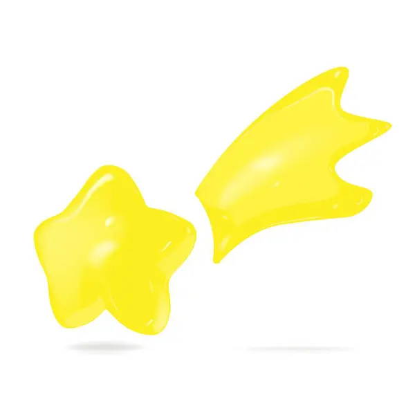 Estrella Amarilla Estrella Voluminosa Con Pluma Estilo Dibujos Animados Icono — Vector de stock