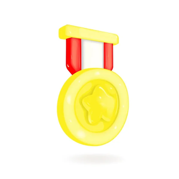 メダル 最初の場所または最高の製品 赤いリボンの金メダル ベクターイラスト — ストックベクタ