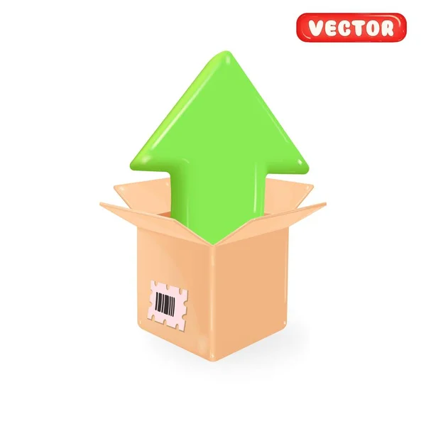 Scatola Imballaggio Aperta Verde Freccia Icona Realistica Vettoriale — Vettoriale Stock