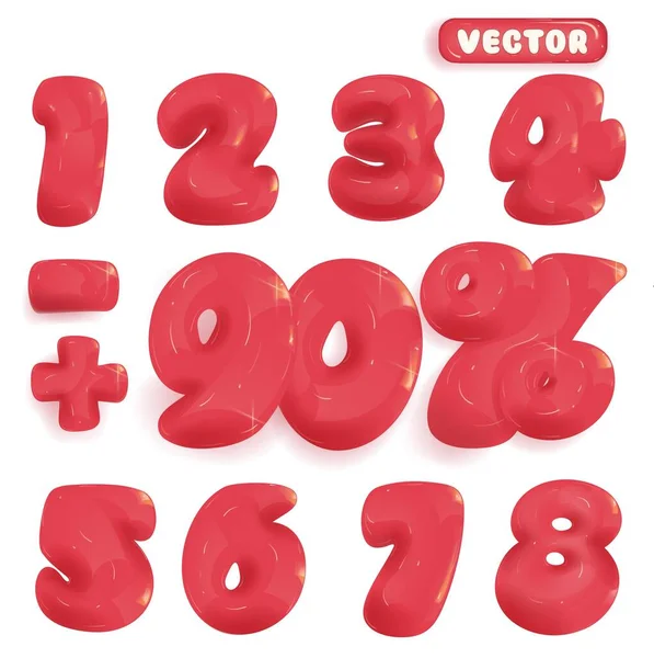 Rojo Voluminoso Inflado Brillante Carta Alfabeto Numérico Vector Número Aislado — Vector de stock