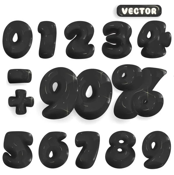Stylische Schwarze Glänzend Aufgeblasene Volumetrische Zahlen Null Eins Eins Zwei — Stockvektor