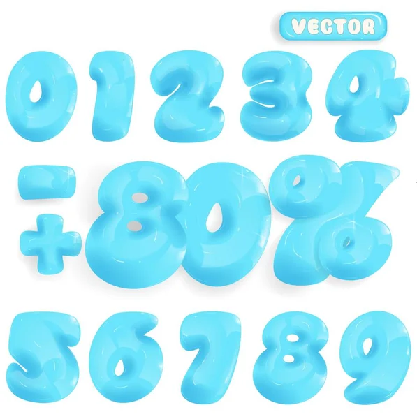 Números Azuis Coleção Números Cores Inflados Volumosos Balão Conjunto Figuras — Vetor de Stock
