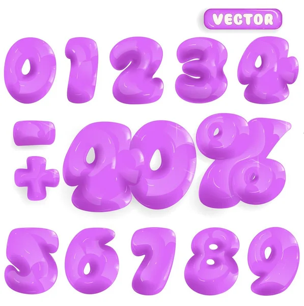 Números Púrpura Colección Voluminosos Números Color Lila Inflados Globo Conjunto Vectores de stock libres de derechos