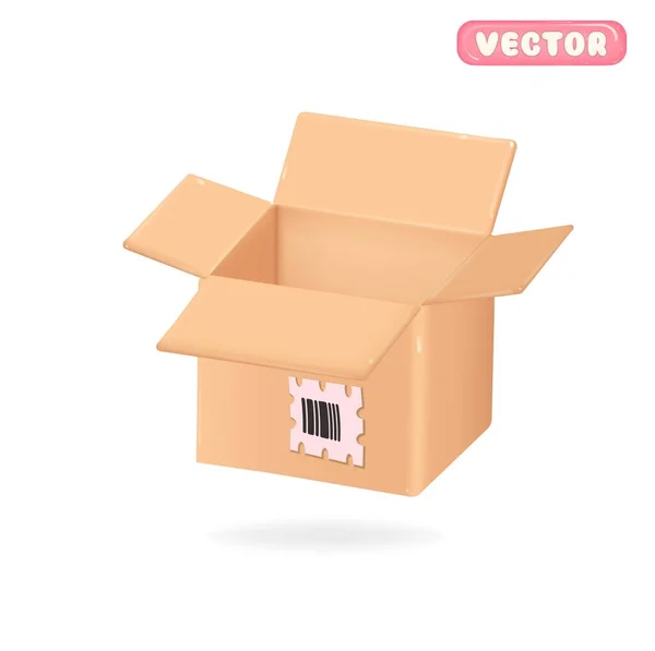 Cardboard Open Box Format Front View Isolated White Background Cargo — Stock Vector