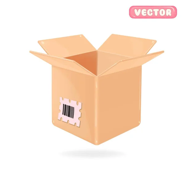 Cardboard Box Front View Open Box Brown Packaging Layout Delivery — Stock Vector