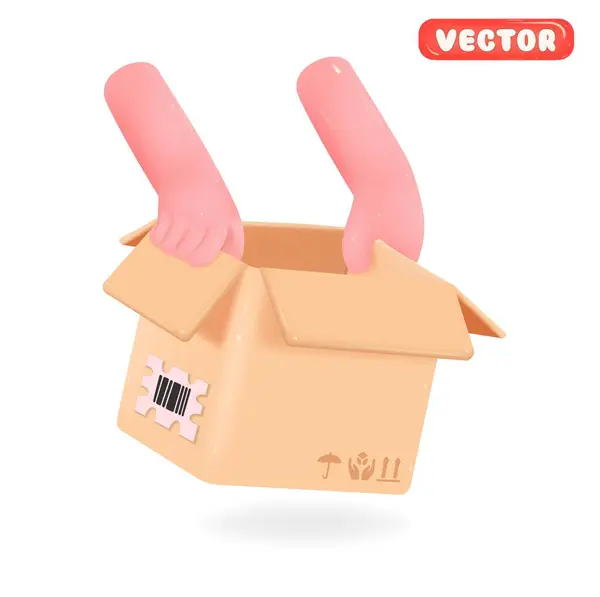 Open Box Hand Handing Presenting Parcel Vector Illustration White Background — Stock Vector