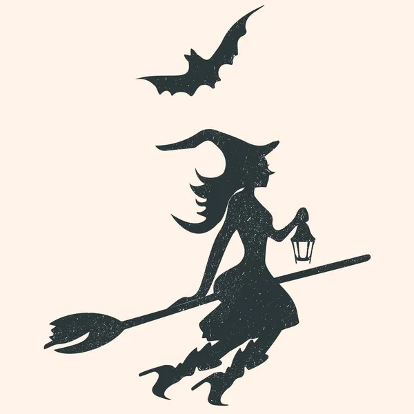 Bruxa Silhueta Voando Vassoura Vetor Halloween — Vetor de Stock