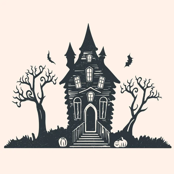 Black Doodle Halloween Vector Design Cute Witch House Illustration Kids — Stock Vector