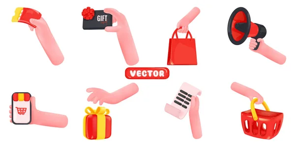 Online Shopping Icon Set Mit Praktischen Händen Vektorillustration — Stockvektor