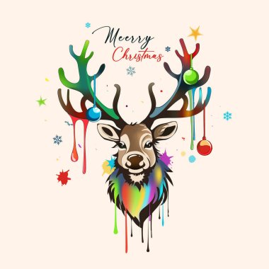 Geyik kafası, klasik el çizimi çizimi. Parlak sanat, kıyafet baskısı ve Noel kartı.,