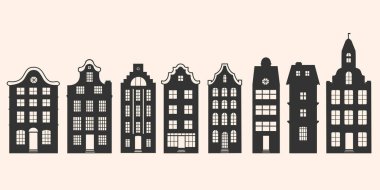 Bu illüstrasyonda birçok farklı Danimarkalı yapı evleri ve retro evler yer almaktadır.